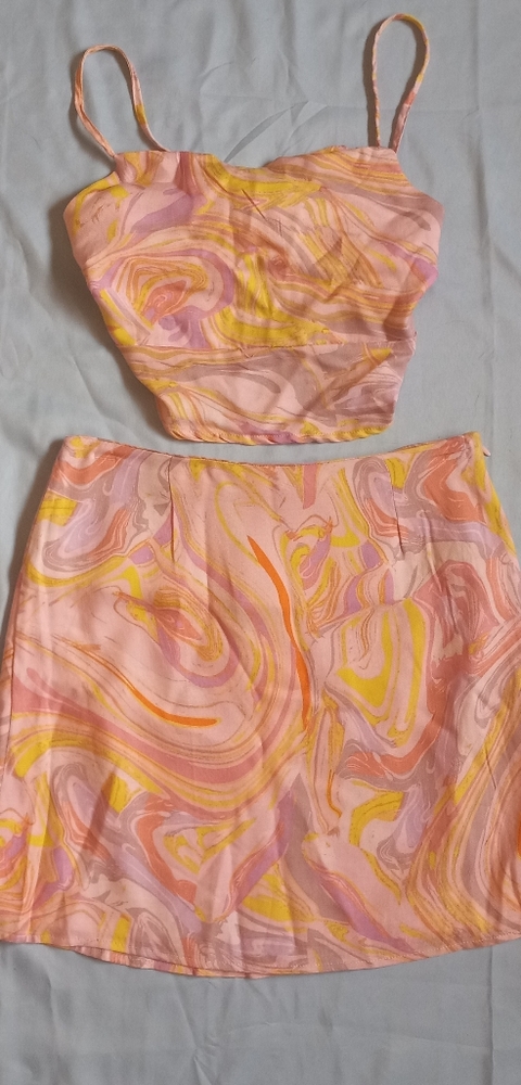 Rue 21 pink and yellow patterned top and skirt set